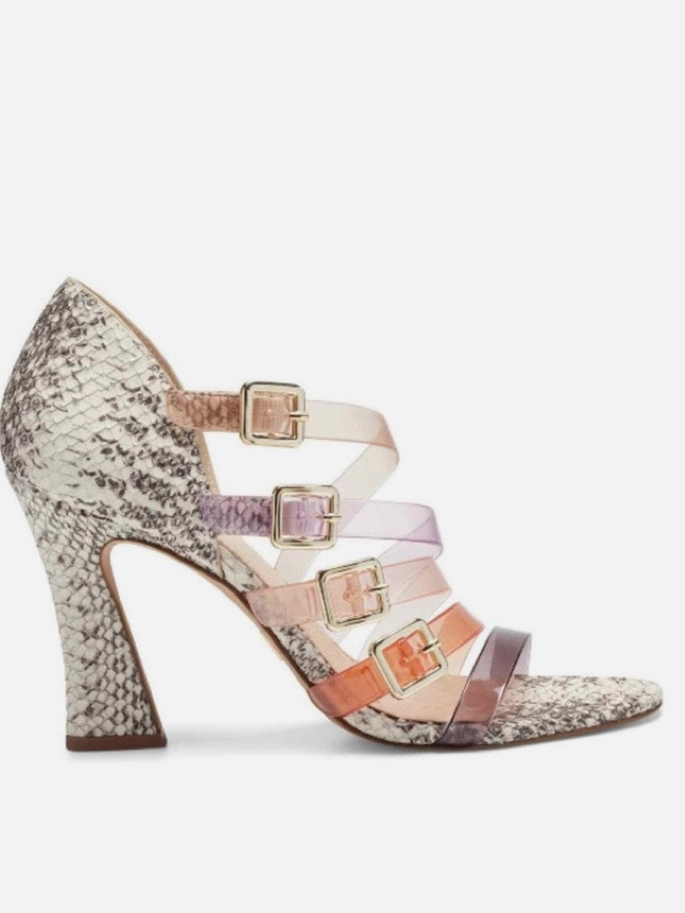 Louise et Cie Snakeskin Multi-Strap Lucite Heels Clear PVC Colorful Sandals 8M